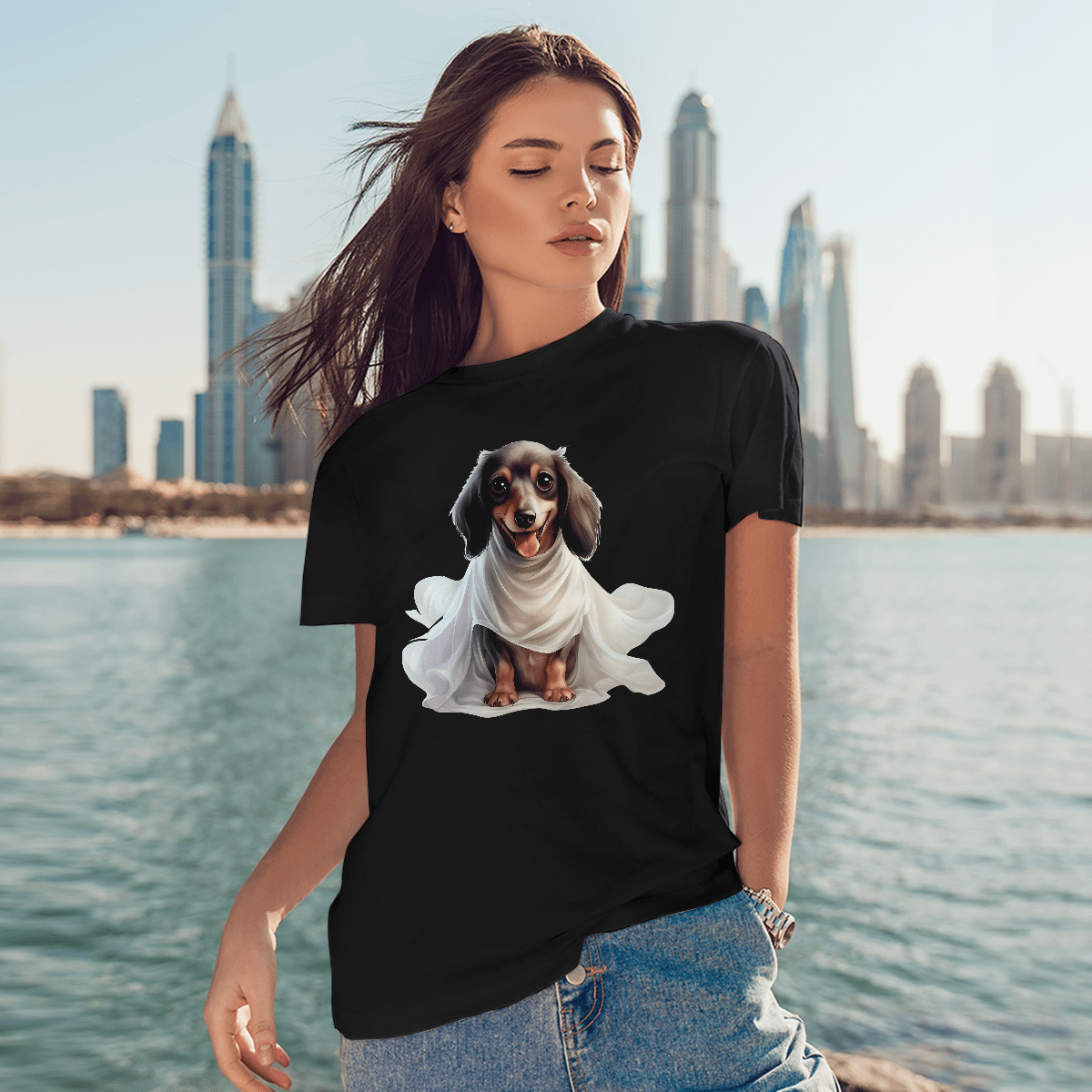 Cowgic Dachshund in Ghost Costume