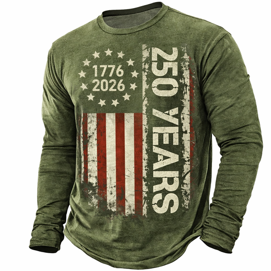 Cowgic America's 250th Anniversary Men's American US Flag T Shirt Long Sleeve