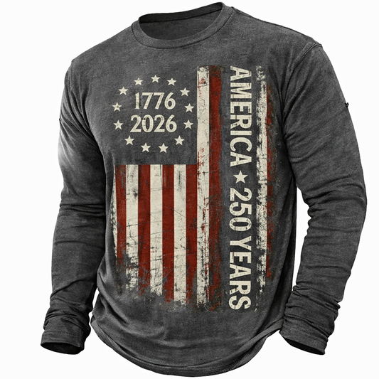 Cowgic America's 250th Anniversary Men's American US Flag T Shirt Long Sleeve v2