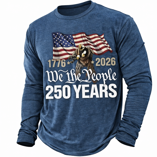 Cowgic America's 250th Anniversary Men's American US Flag T Shirt Long Sleeve v3
