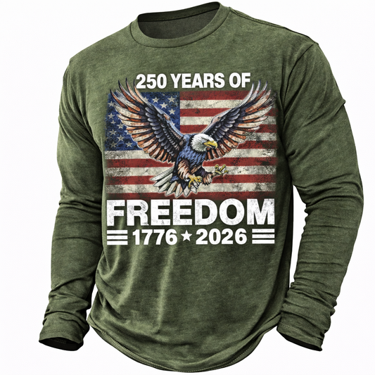 Cowgic America's 250th Anniversary Men's American US Flag T Shirt Long Sleeve v4