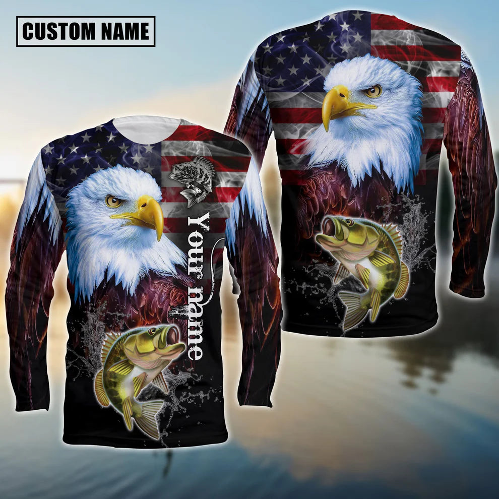 Cowgic Customize Name Fishing Bass American Eagle 3D Shirts
