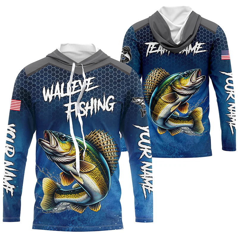 Cowgic Personalized Blue Camo Walleye Fishing Tournament Shirts