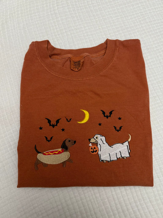 Cowgic Halloween Dachshunds Comfort Color Embroidered Shirt, Cute Dog Costume Tee