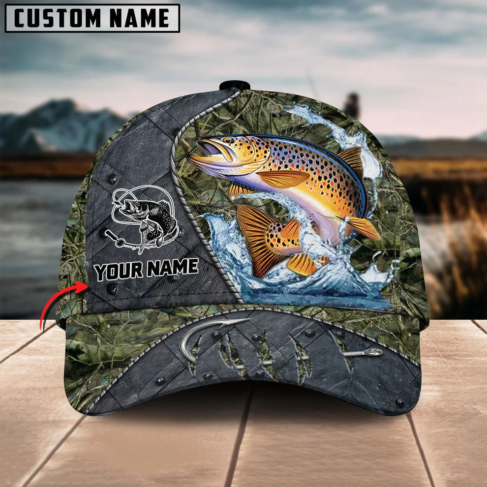 Cowgic Custom Name Trout Fishing Metal Pattern 3D Classic Cap