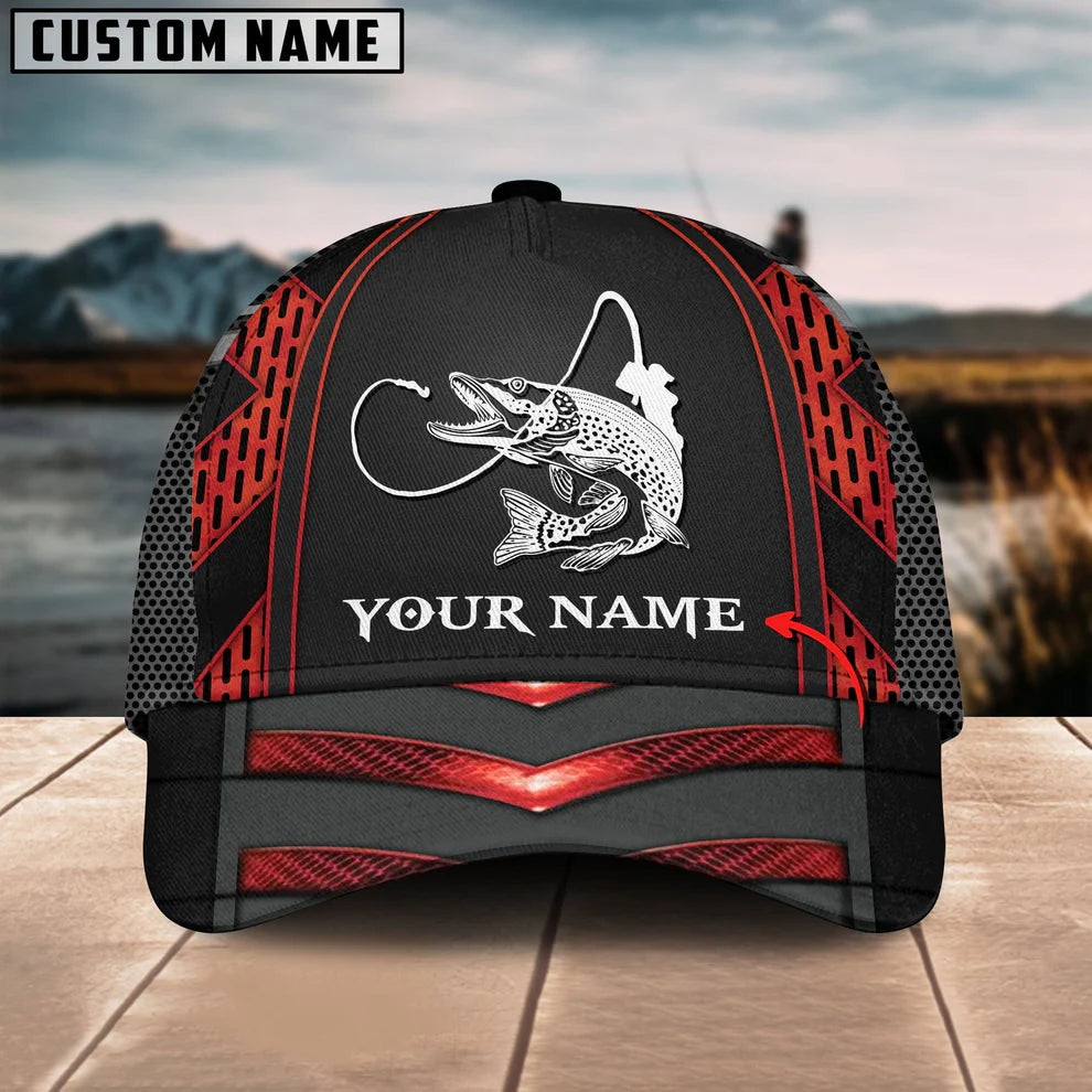 Cowgic Custom Name Fishing Red Black 3D Classic Cap