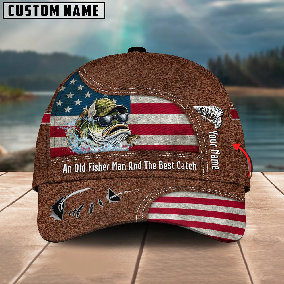 Cowgic Crappie Fishing US Flag Personalized Name Blue 3D Classic Cap
