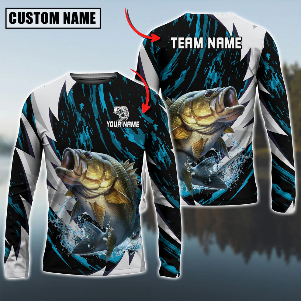 Cowgic Personalized Text Bass Fishing Thunder Pattern 3D Long Sleeve Shirt