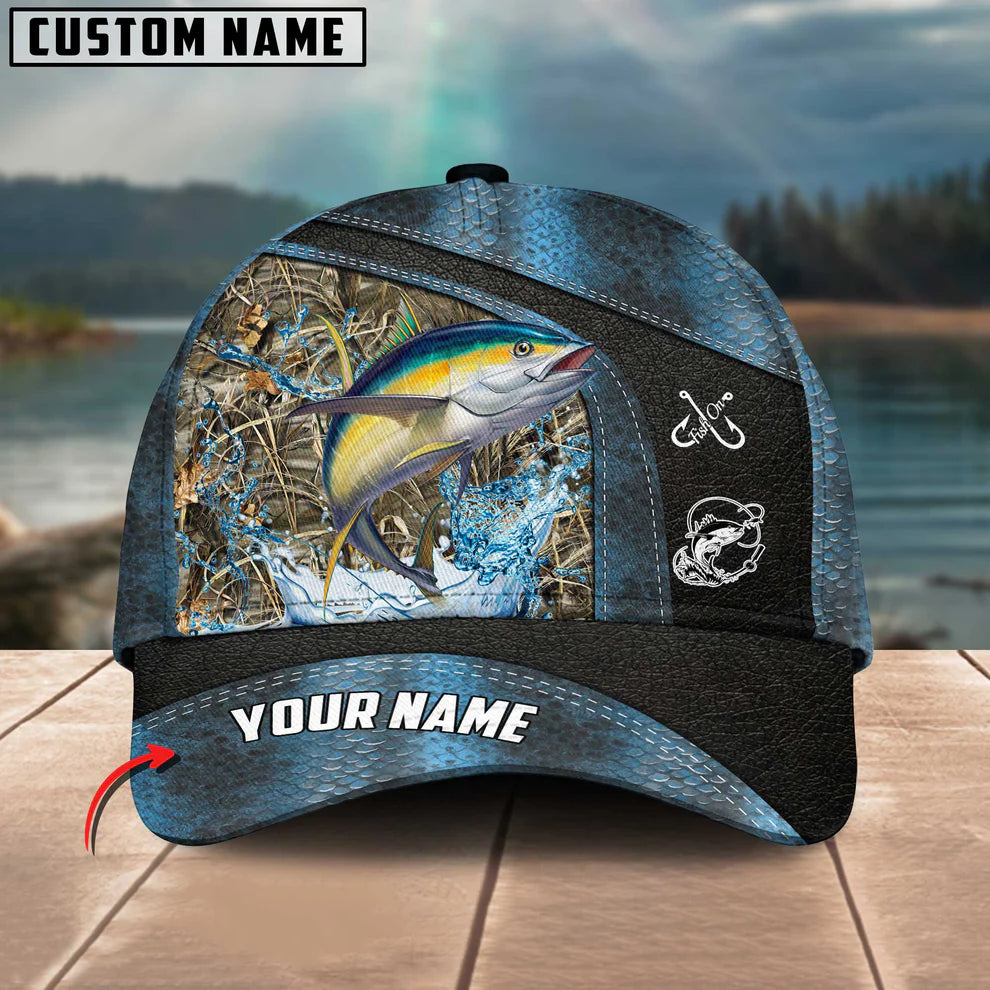 Cowgic Tuna Fishing Personalized Name Blue 3D Classic Cap
