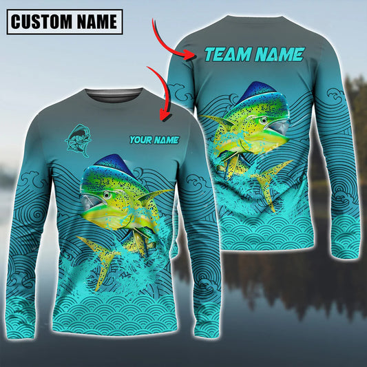 Cowgic Mahi-mahi Camo Personalized Name And Team Name 3D Long Sleeve Shirt