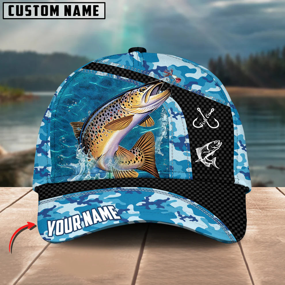 Cowgic Custom Name Trout Fishing Blue Camo 3D Classic Cap