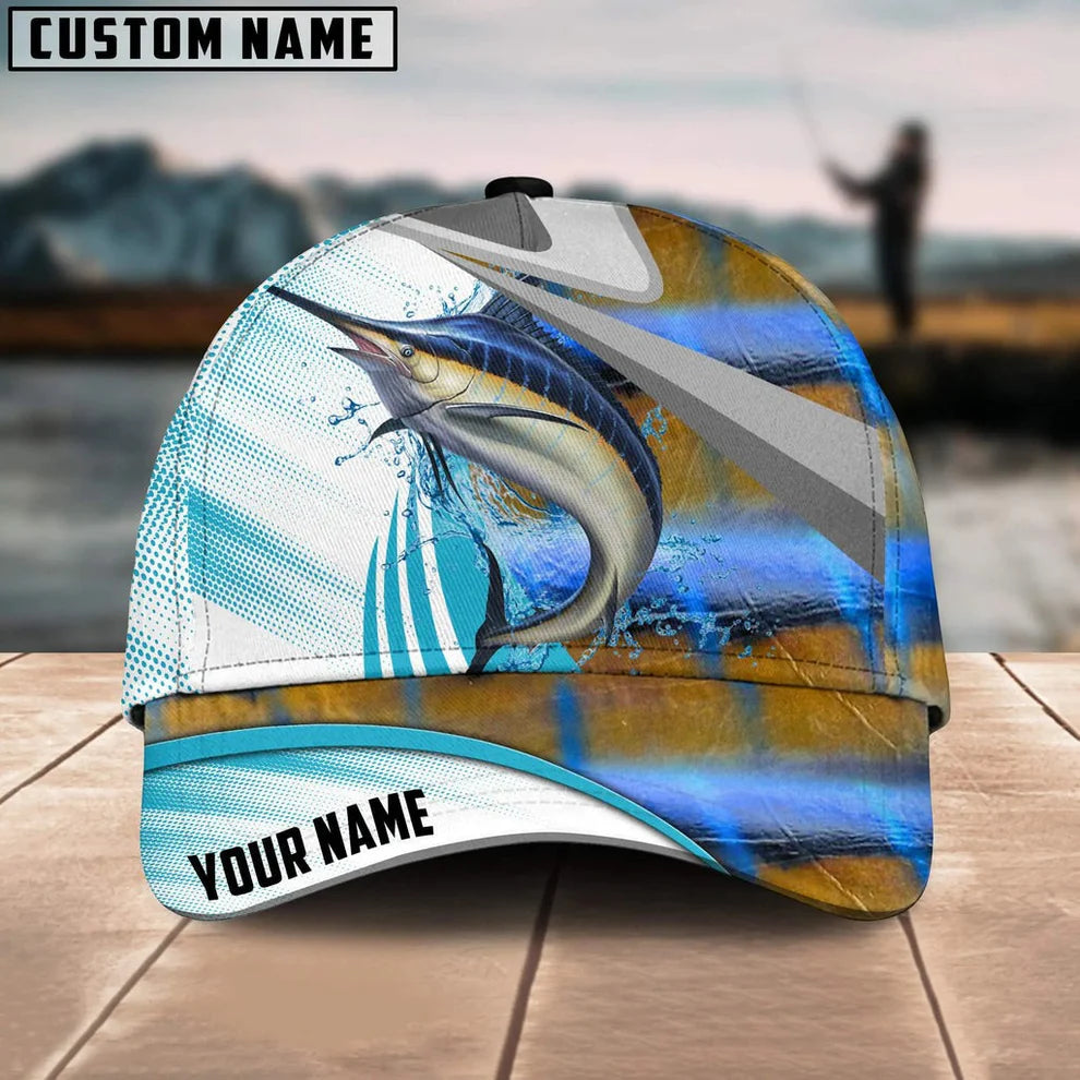 Cowgic Custom Name Marlin Fishing Blue Water Fish Skin 3D Classic Cap