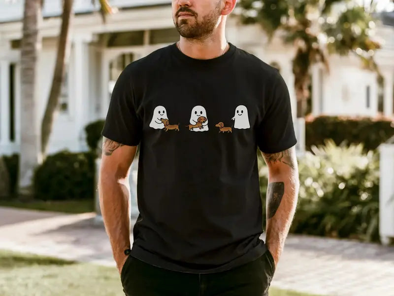 Cowgic Ghost Trio Halloween Dachshund T-shirt