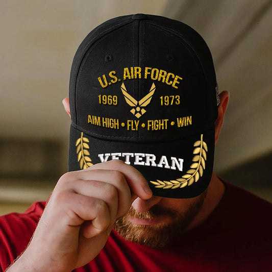 Cowgic Air Force Embroidered Classic Cap - AIM HIGH FLY FIGHT WIN v2 - Custom Rank & Name - Embroidered Cap for Veterans