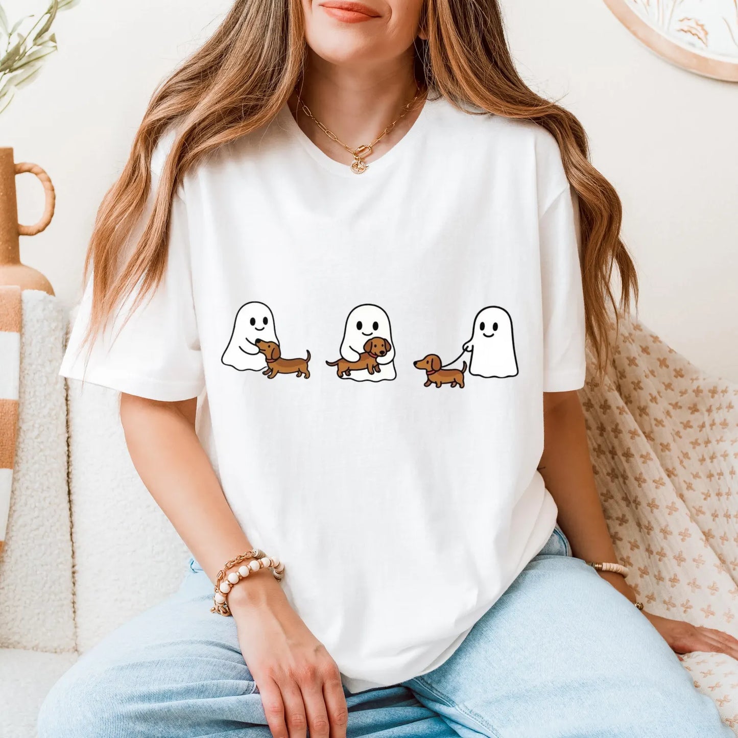 Cowgic Ghost Trio Halloween Dachshund T-shirt