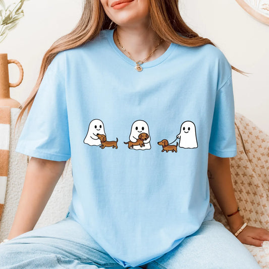 Cowgic Ghost Trio Halloween Dachshund T-shirt