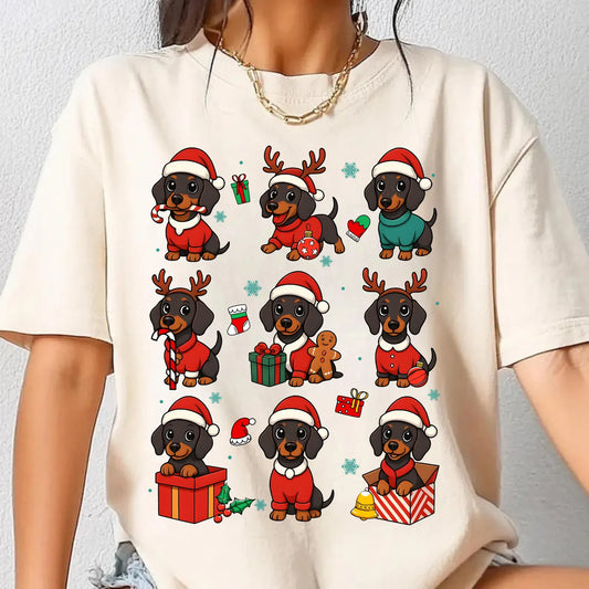 Cowgic Christmas Dachshund, Funny Wiener Dog Holiday Clipart