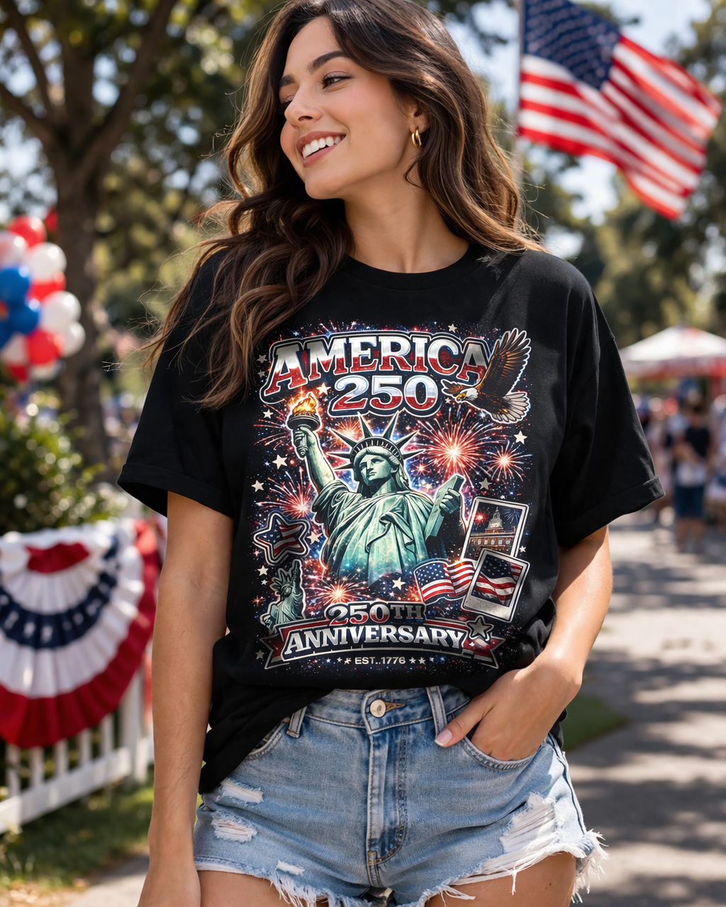 Cowgic America 250th Anniversary Fireworks – Statue of Liberty Patriotic T-Shirt