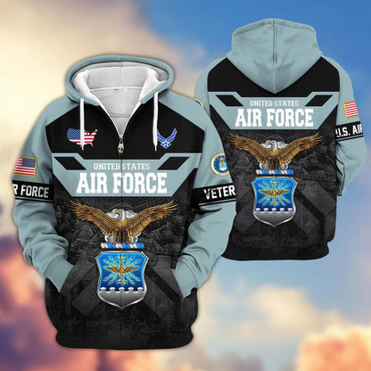 Premium US Veterans Zip Hoodie , Gifts For US Veterans, Gifts On Father's Day, Veterans Day.