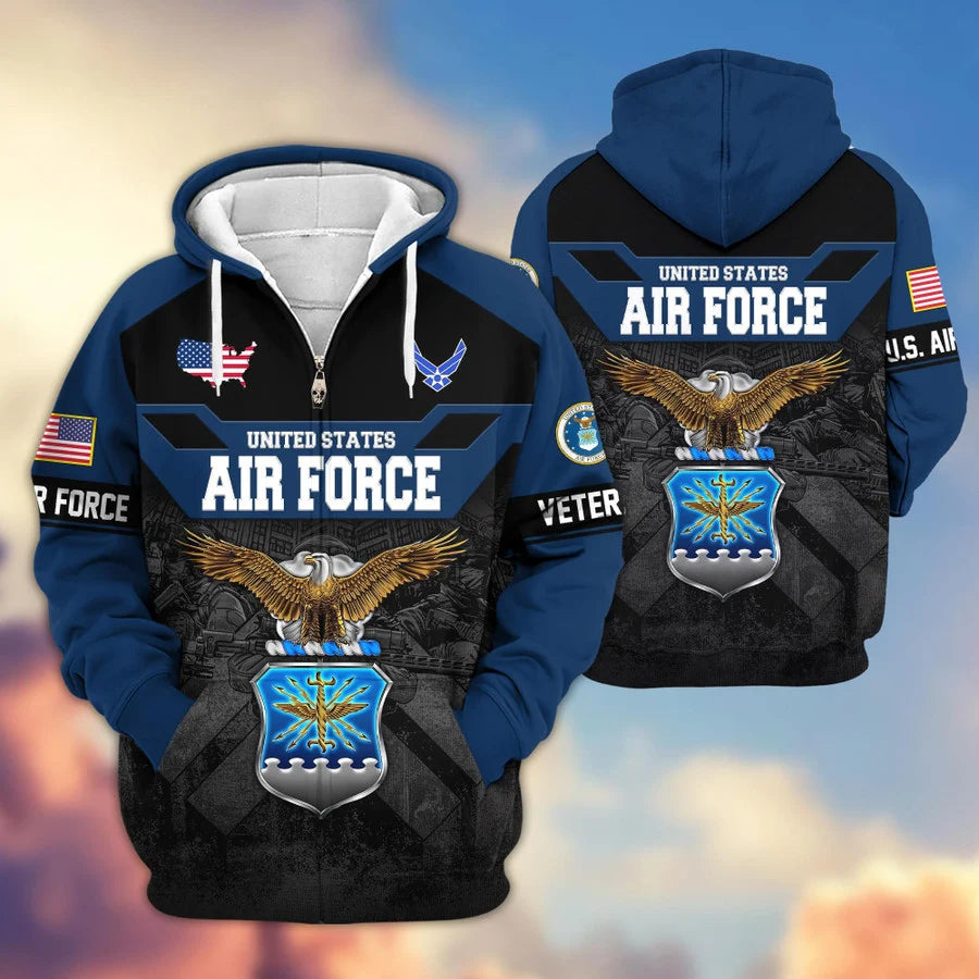 Premium US Veterans Zip Hoodie , Gifts For US Veterans, Gifts On Father's Day, Veterans Day.