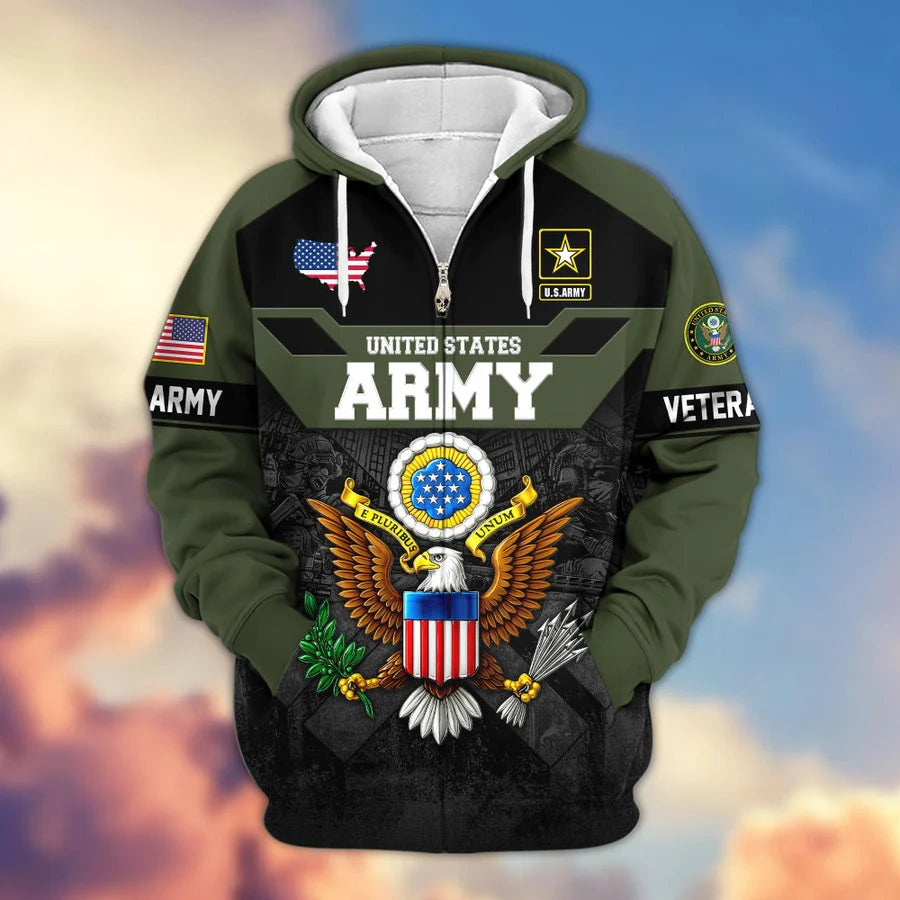 Premium US Veterans Zip Hoodie , Gifts For US Veterans, Gifts On Father's Day, Veterans Day.