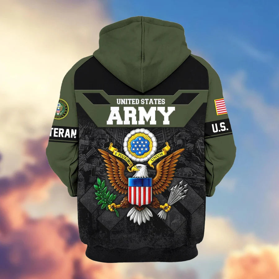 Premium US Veterans Zip Hoodie , Gifts For US Veterans, Gifts On Father's Day, Veterans Day.