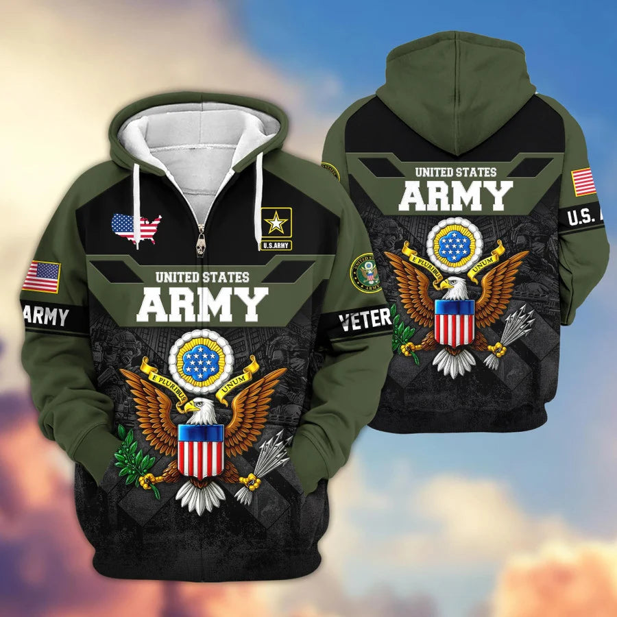 Premium US Veterans Zip Hoodie , Gifts For US Veterans, Gifts On Father's Day, Veterans Day.