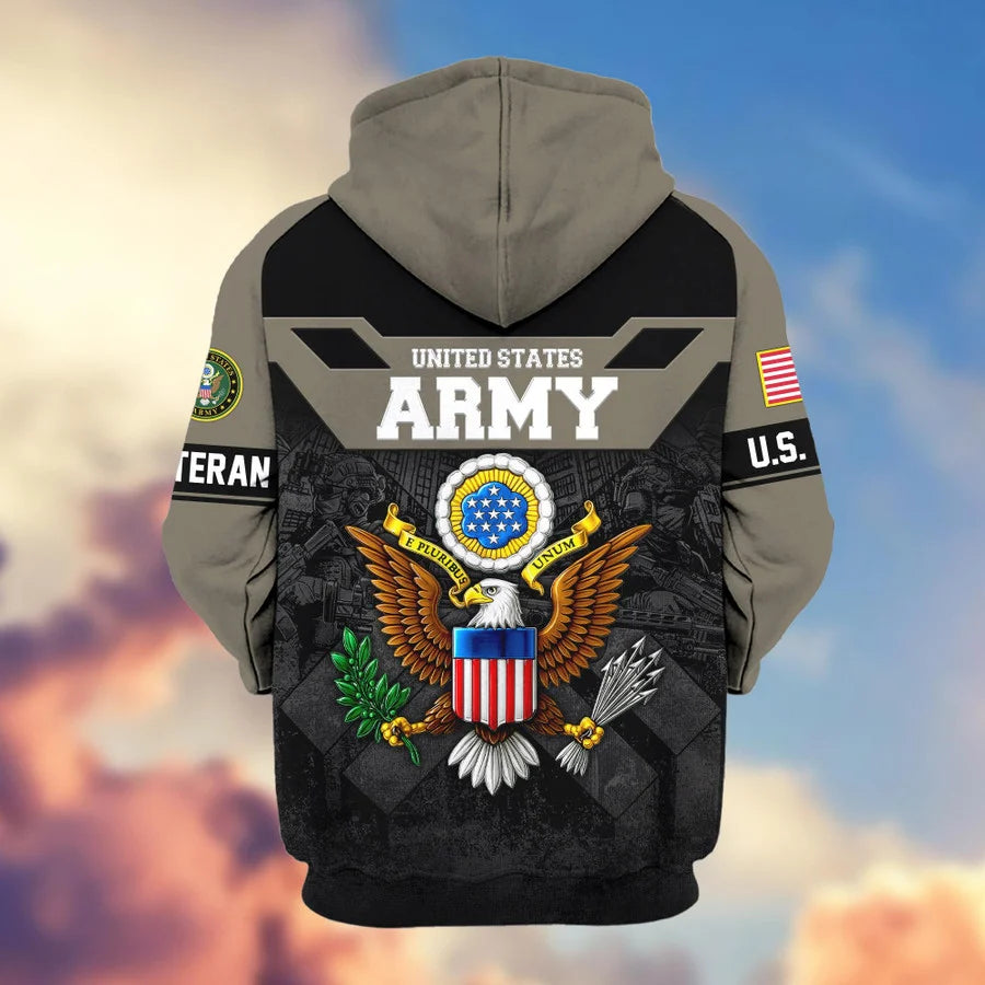Premium US Veterans Zip Hoodie , Gifts For US Veterans, Gifts On Father's Day, Veterans Day.