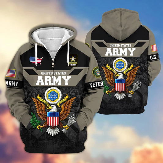 Premium US Veterans Zip Hoodie , Gifts For US Veterans, Gifts On Father's Day, Veterans Day.