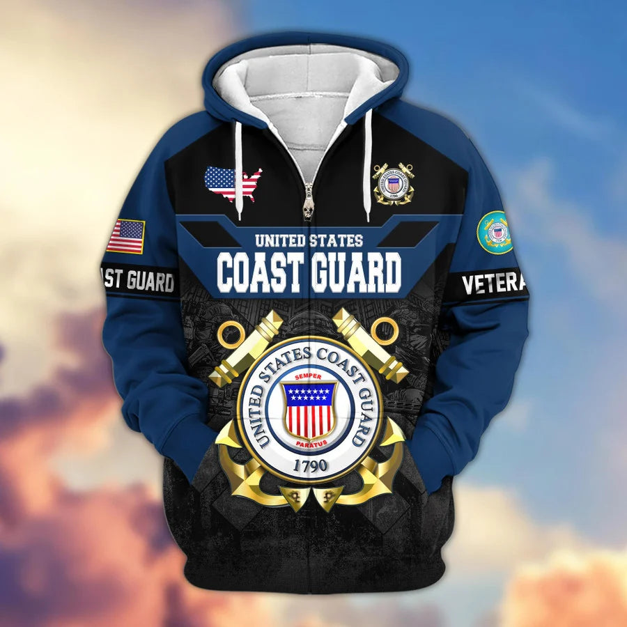 Premium US Veterans Zip Hoodie , Gifts For US Veterans, Gifts On Father's Day, Veterans Day.