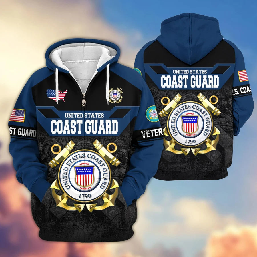 Premium US Veterans Zip Hoodie , Gifts For US Veterans, Gifts On Father's Day, Veterans Day.