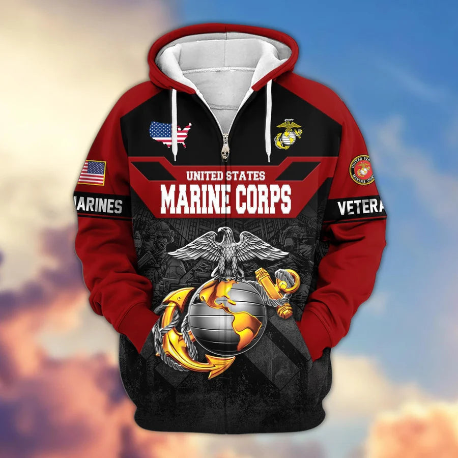 Premium US Veterans Zip Hoodie , Gifts For US Veterans, Gifts On Father's Day, Veterans Day.