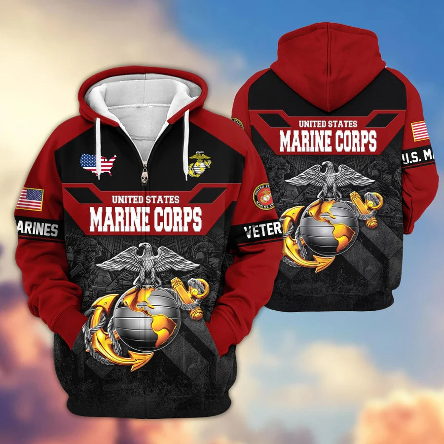 Premium US Veterans Zip Hoodie , Gifts For US Veterans, Gifts On Father's Day, Veterans Day.