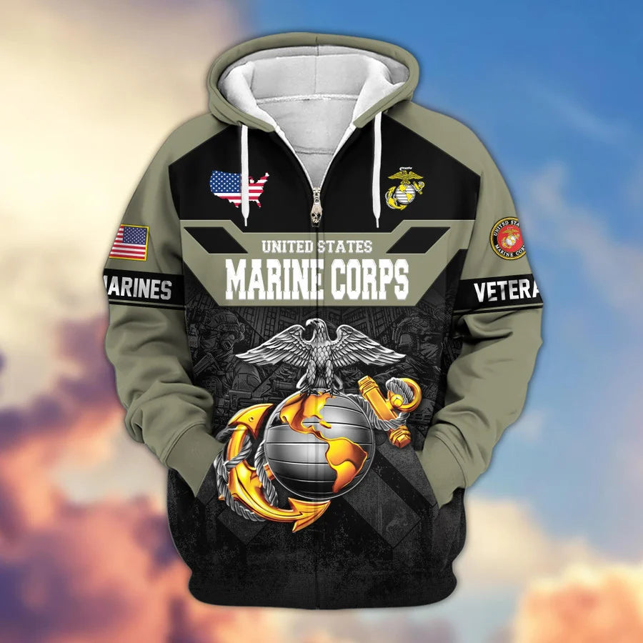 Premium US Veterans Zip Hoodie , Gifts For US Veterans, Gifts On Father's Day, Veterans Day.