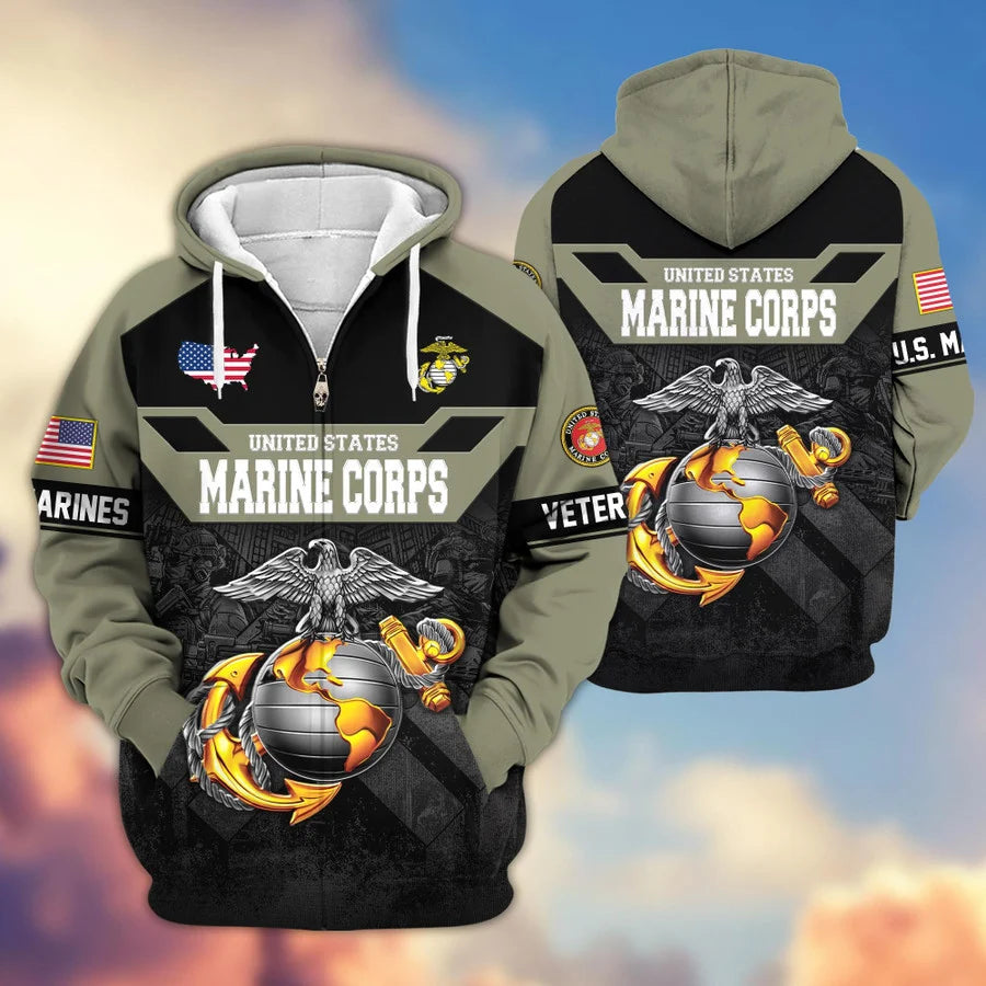 Premium US Veterans Zip Hoodie , Gifts For US Veterans, Gifts On Father's Day, Veterans Day.