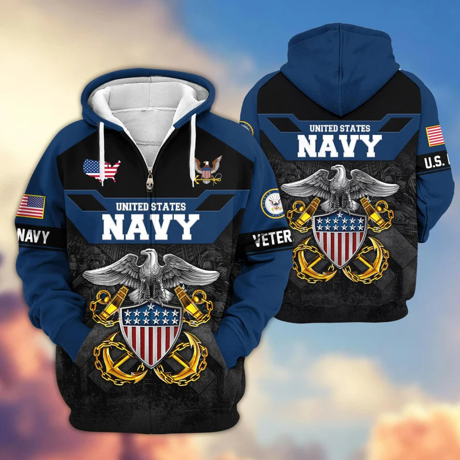 Premium US Veterans Zip Hoodie , Gifts For US Veterans, Gifts On Father's Day, Veterans Day.