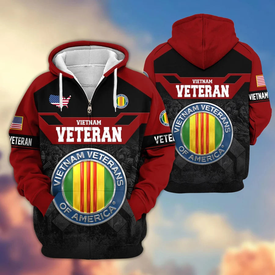 Premium US Veterans Zip Hoodie , Gifts For US Veterans, Gifts On Father's Day, Veterans Day.