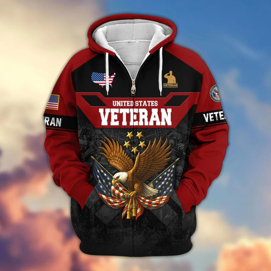 Premium US Veterans Zip Hoodie , Gifts For US Veterans, Gifts On Father's Day, Veterans Day.