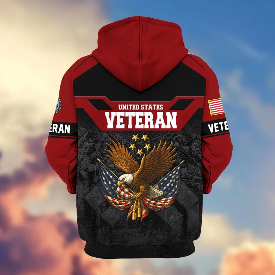 Premium US Veterans Zip Hoodie , Gifts For US Veterans, Gifts On Father's Day, Veterans Day.
