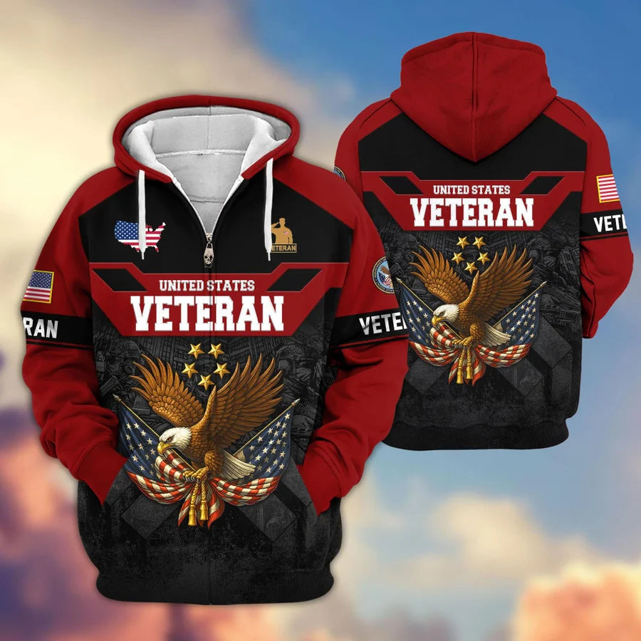 Premium US Veterans Zip Hoodie , Gifts For US Veterans, Gifts On Father's Day, Veterans Day.