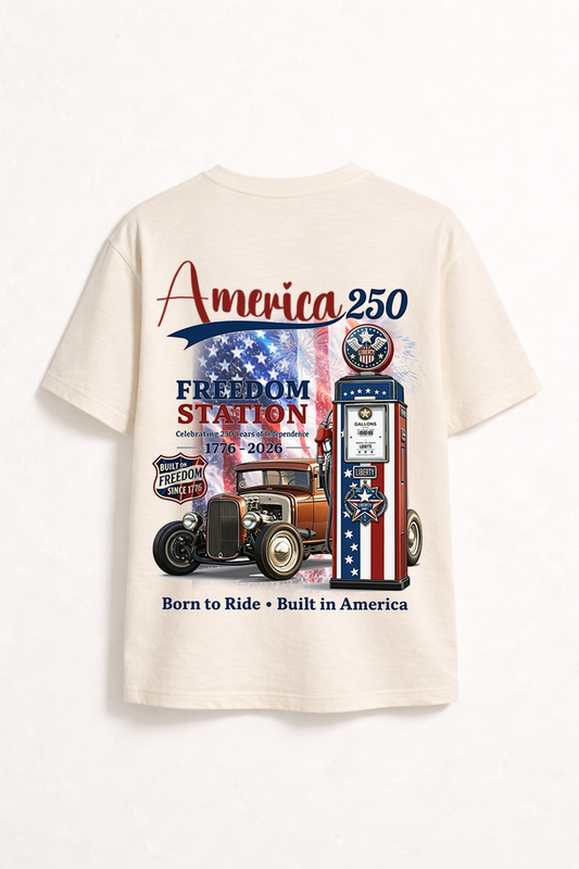 Cowigc America 250 Freedom Station Vintage Hot Rod Graphic Tee