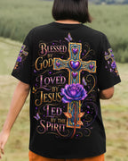 Cowgic Blessed By God Cross Rose All Over Print Shirt
