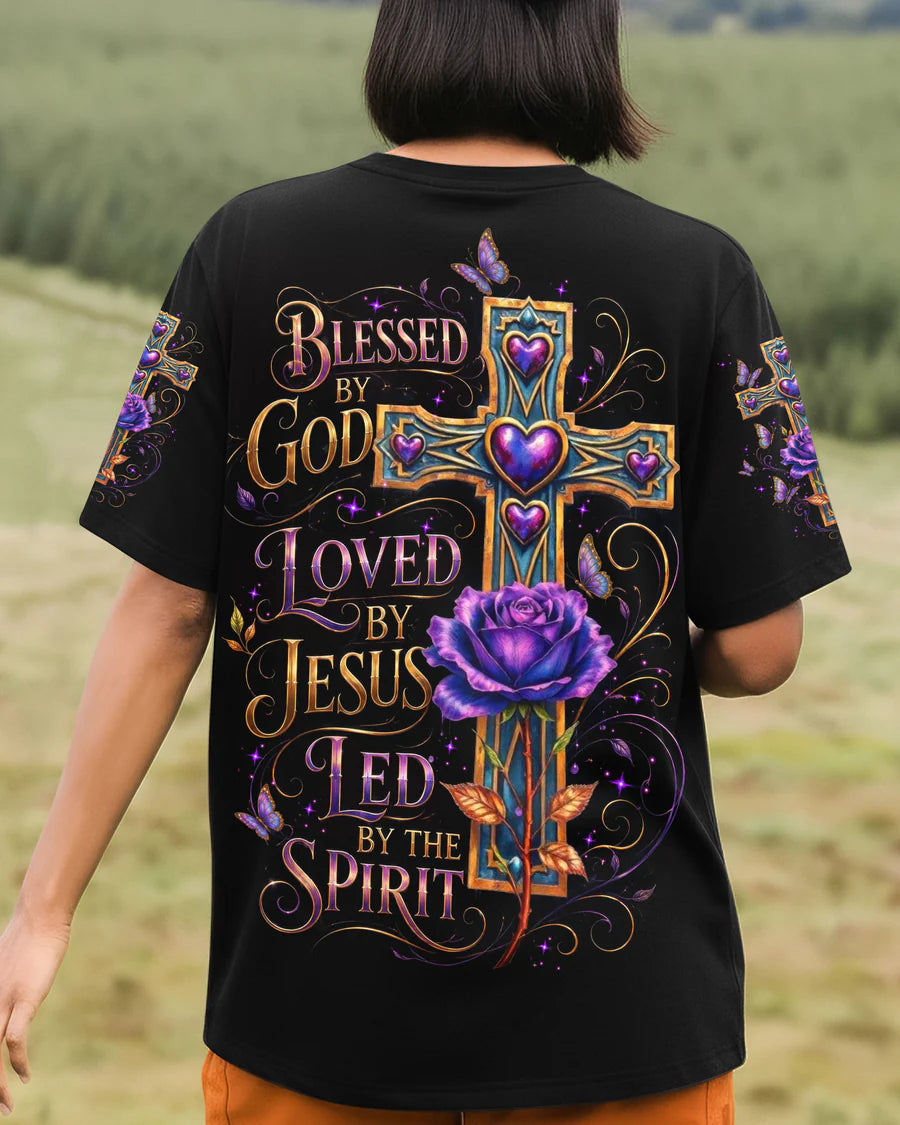 Cowgic Blessed By God Cross Rose All Over Print Shirt