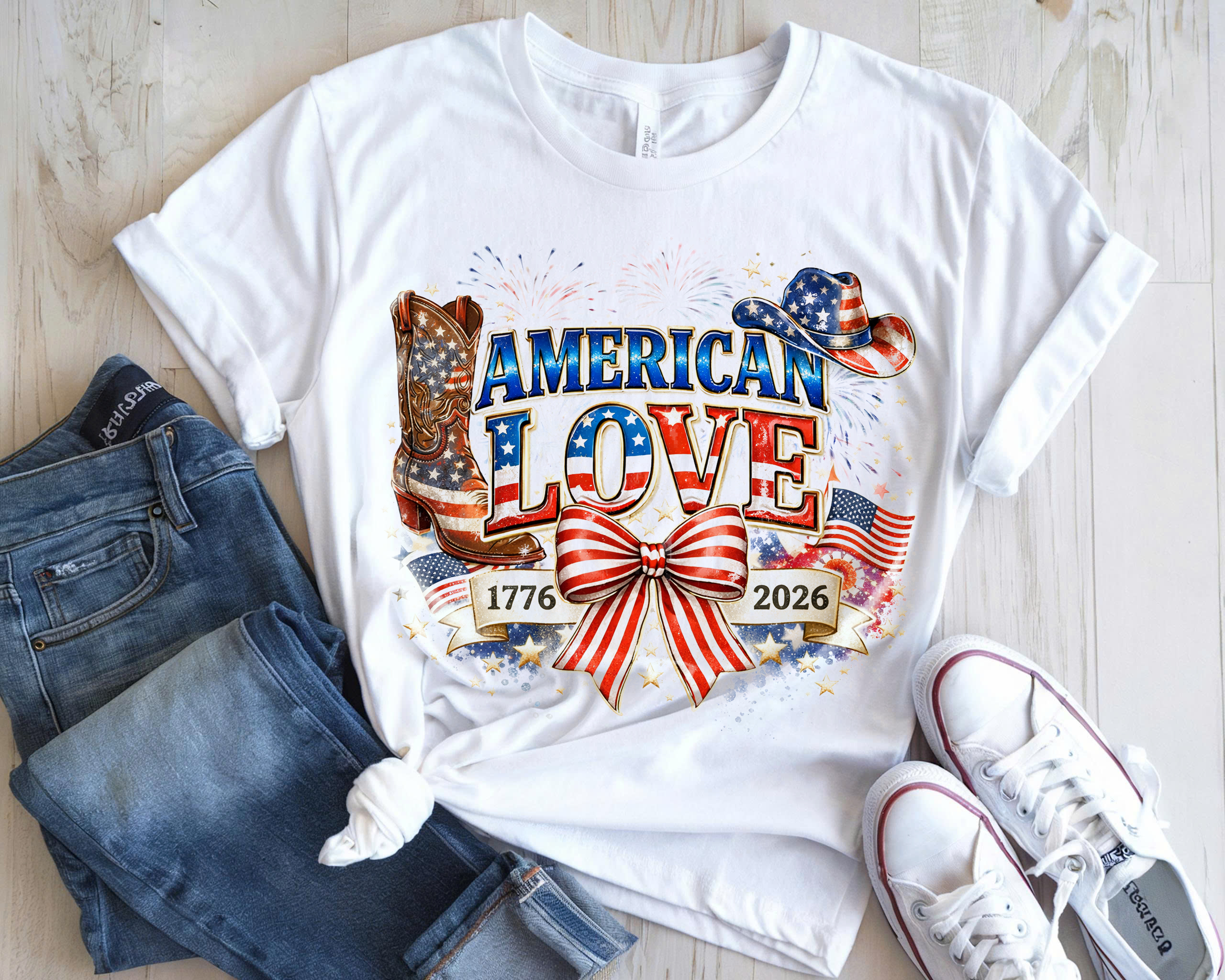 Cowgic American Love 1776–2026 – Patriotic Western Graphic T-Shirt