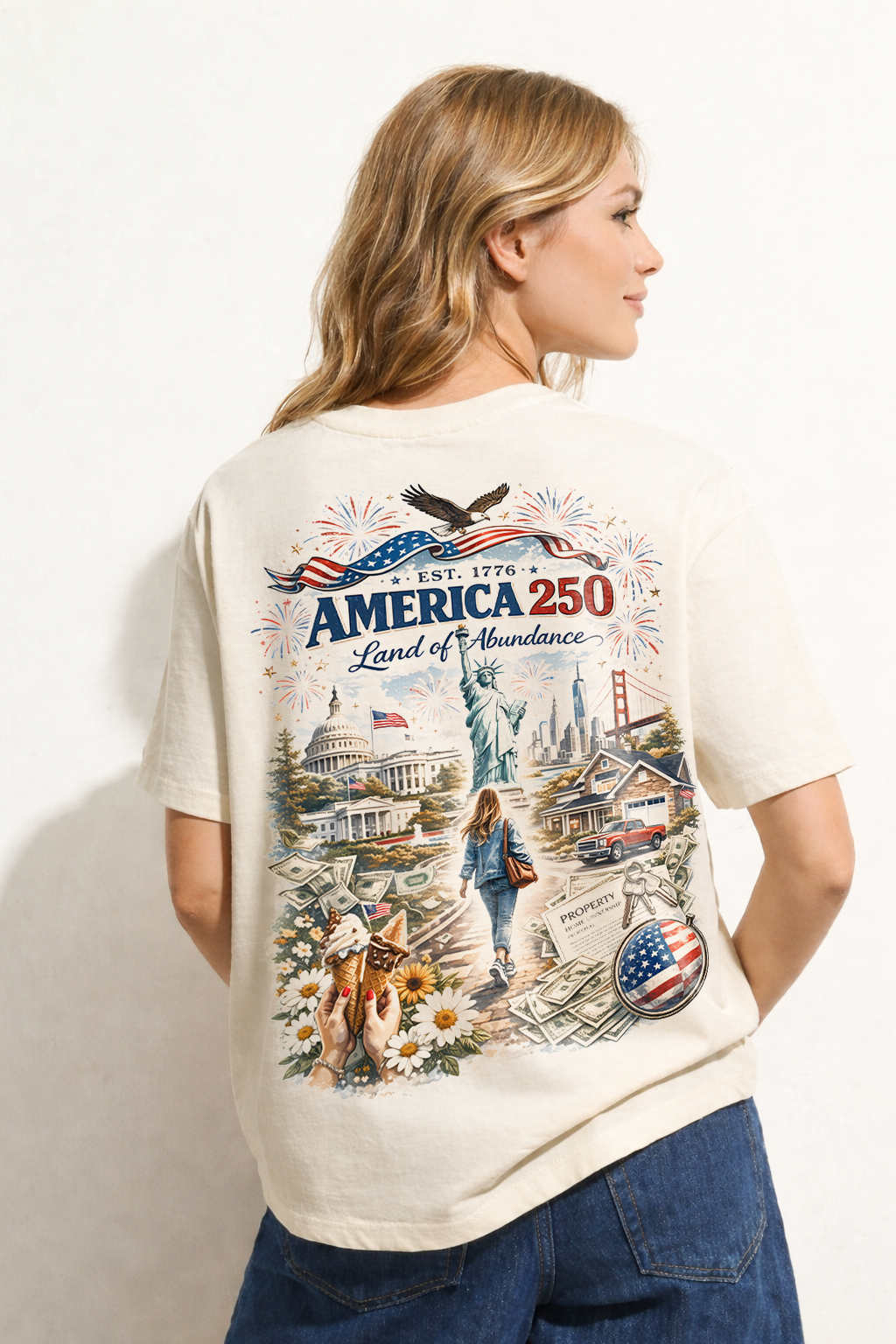 Cowgic America 250 “Land of Abundance” Vintage Graphic T-Shirt – Patriotic Celebration Tee