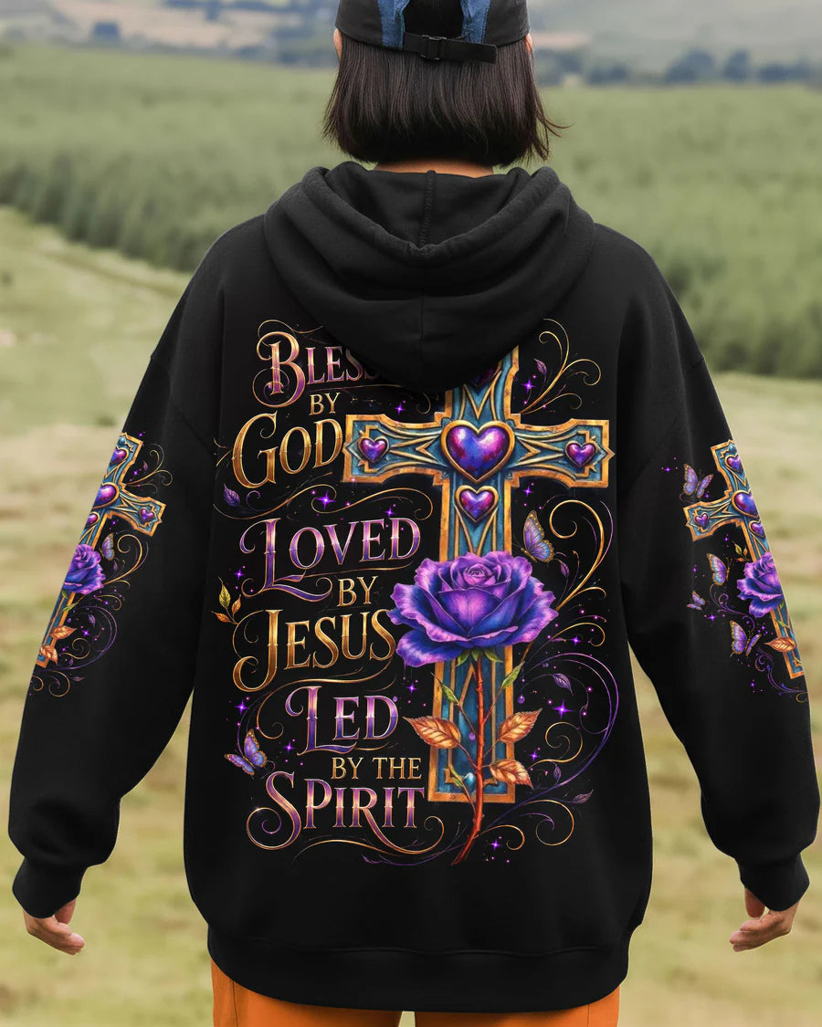 Cowgic Blessed By God Cross Rose All Over Print Shirt
