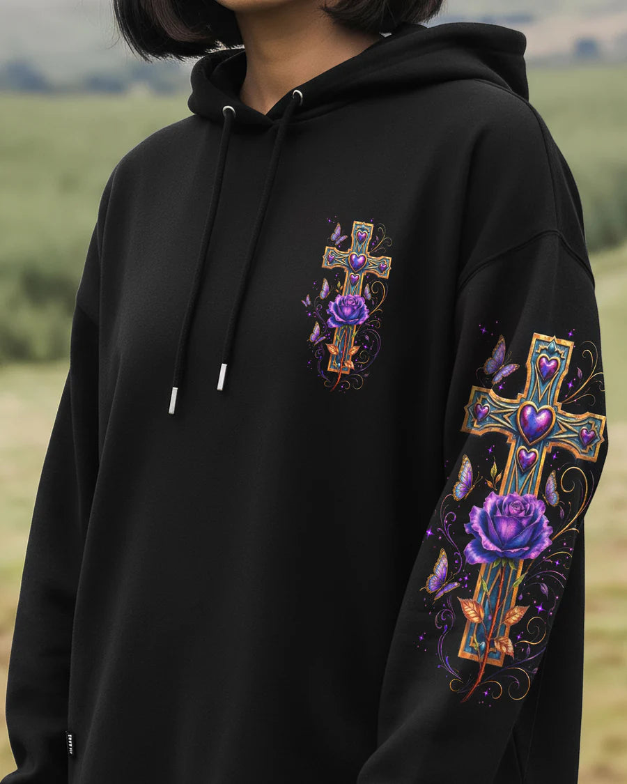 Cowgic Blessed By God Cross Rose All Over Print Shirt