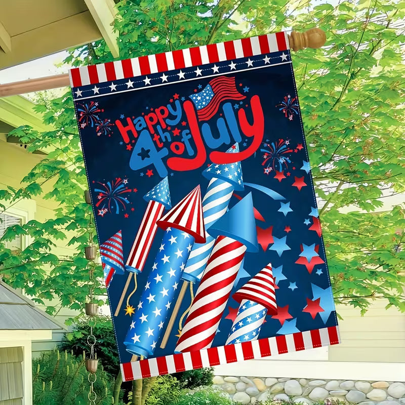Cowgic July 4th Patriotic Garden Flag, Double-sided Fireworks American House Yard Flag