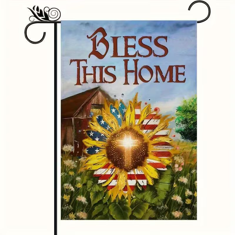 Cowgic Garden Flag Beautiful Sunflower, US Flag, Green Garden, Bless This Home No Flag