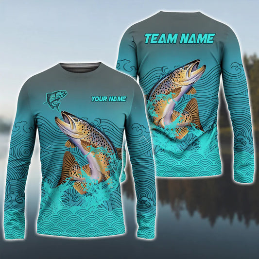 Cowgic Trout Fishing Personalized Name And Team Name 3D Long Sleeve Shirt